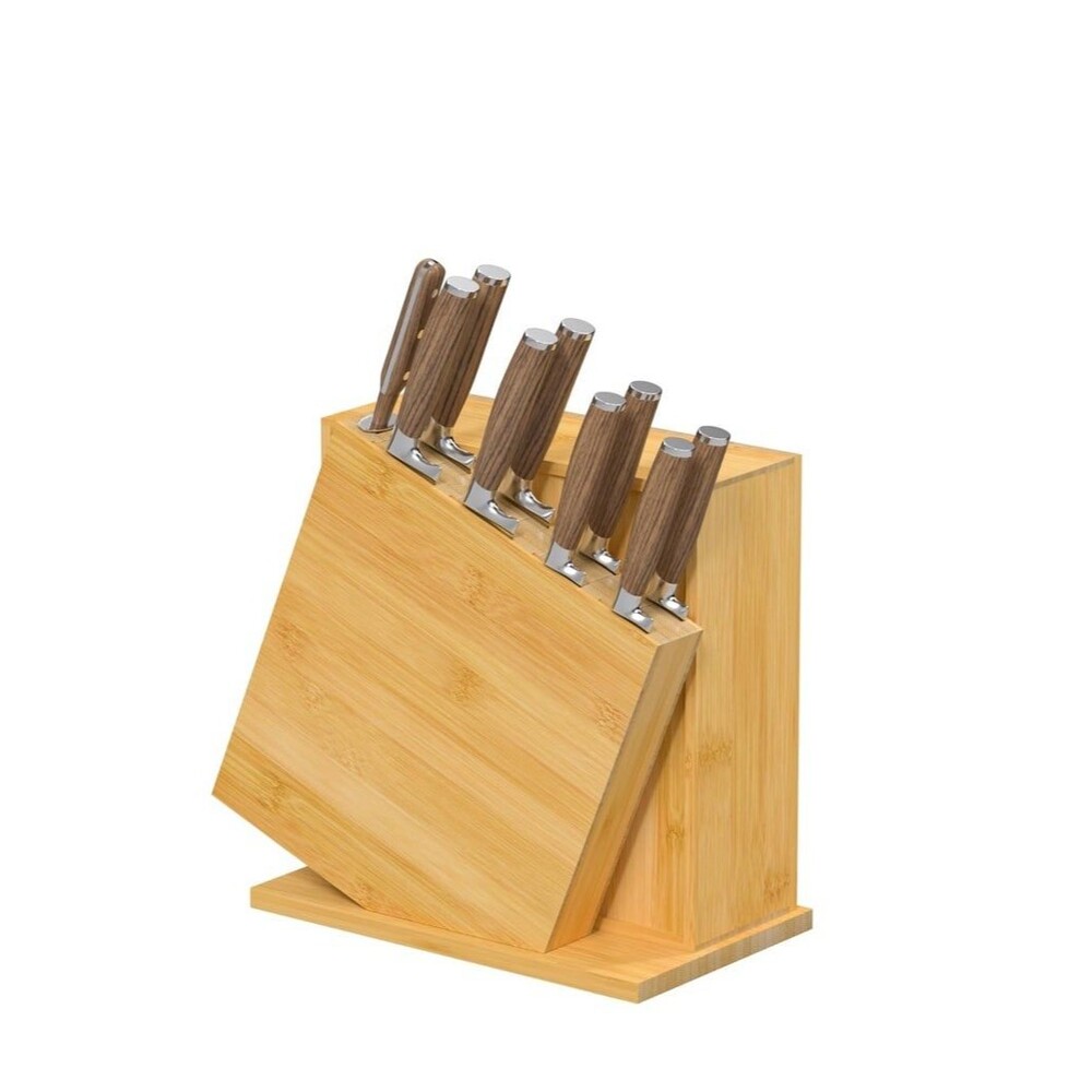 Bamboo Knife Block, Knife Holder with Bag Storage Organizer, 2-in-1 New in box